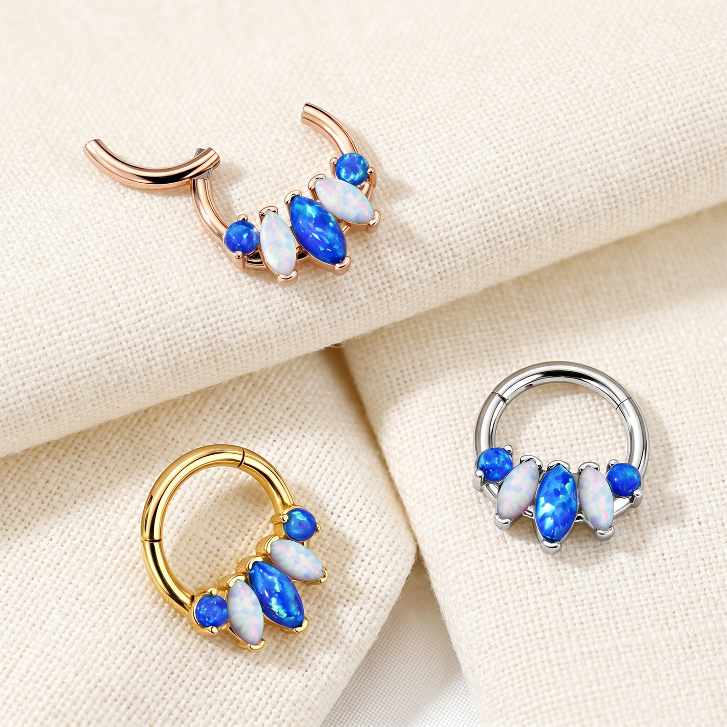 Marquise Opal Hinged Clicker Hoop 16G