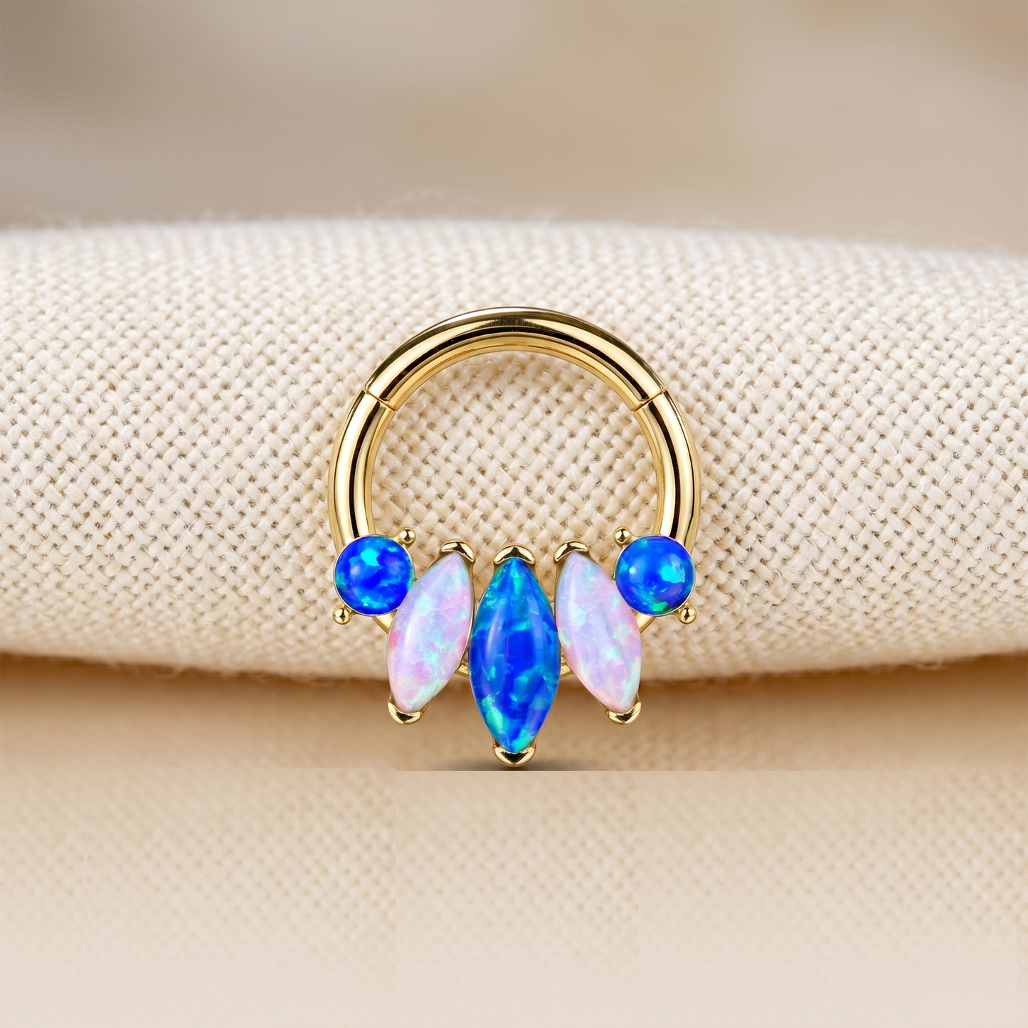 Marquise Opal Hinged Clicker Hoop 16G