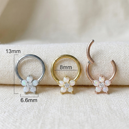 Opal CZ Flower Hinged Clicker Hoop 16G
