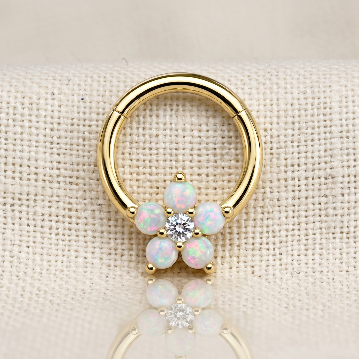 Opal CZ Flower Hinged Clicker Hoop 16G
