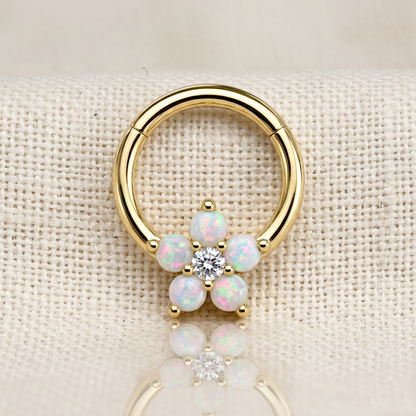 Opal CZ Flower Hinged Clicker Hoop 16G