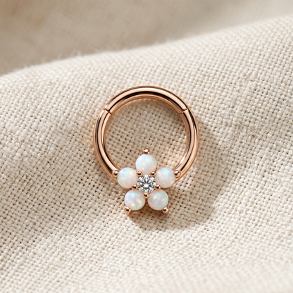 Opal CZ Flower Hinged Clicker Hoop 16G