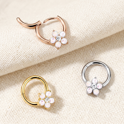 Opal CZ Flower Hinged Clicker Hoop 16G