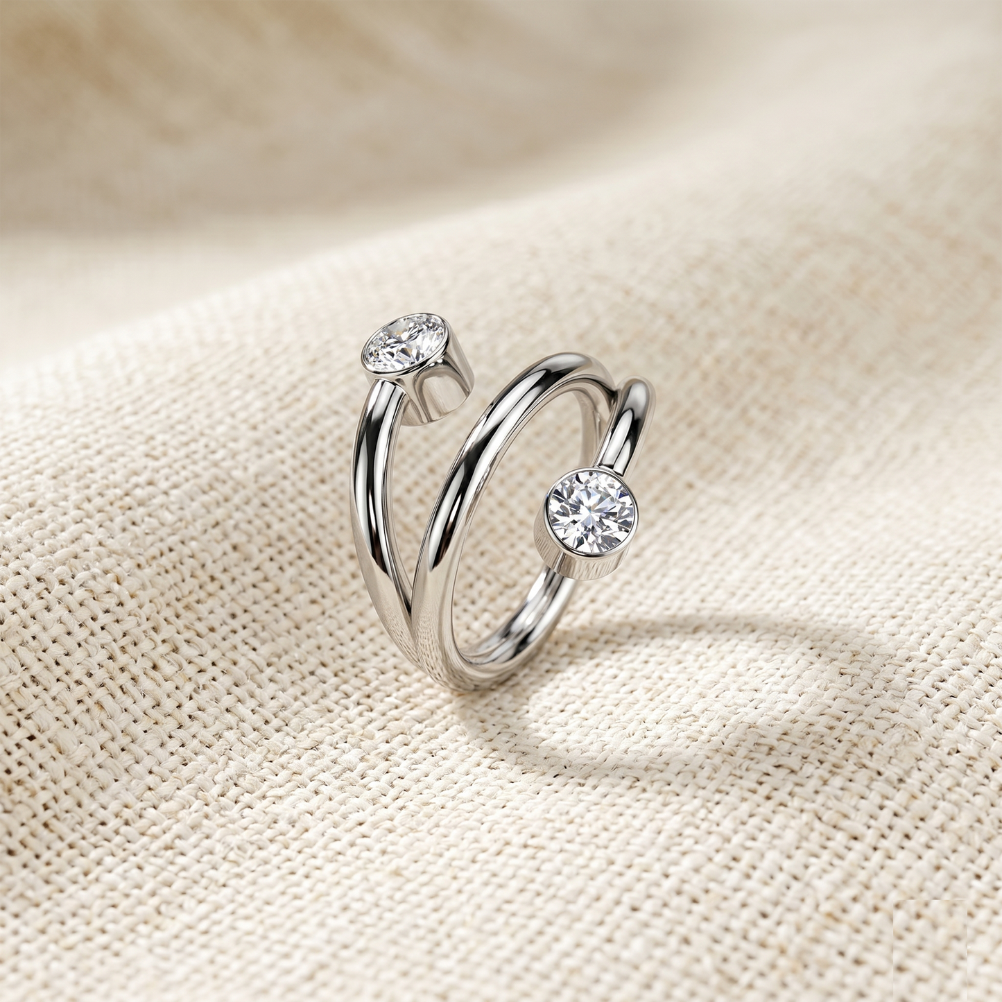 Titanium Double Line CZ Hinged Ring
