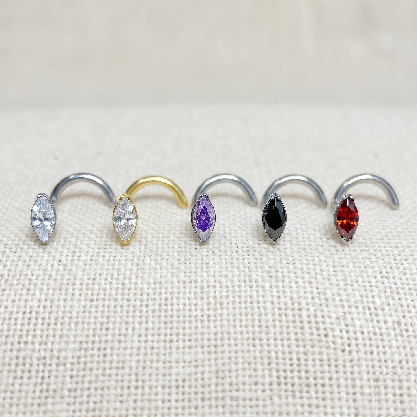 Titanium Marquise CZ Nose Screw Ring