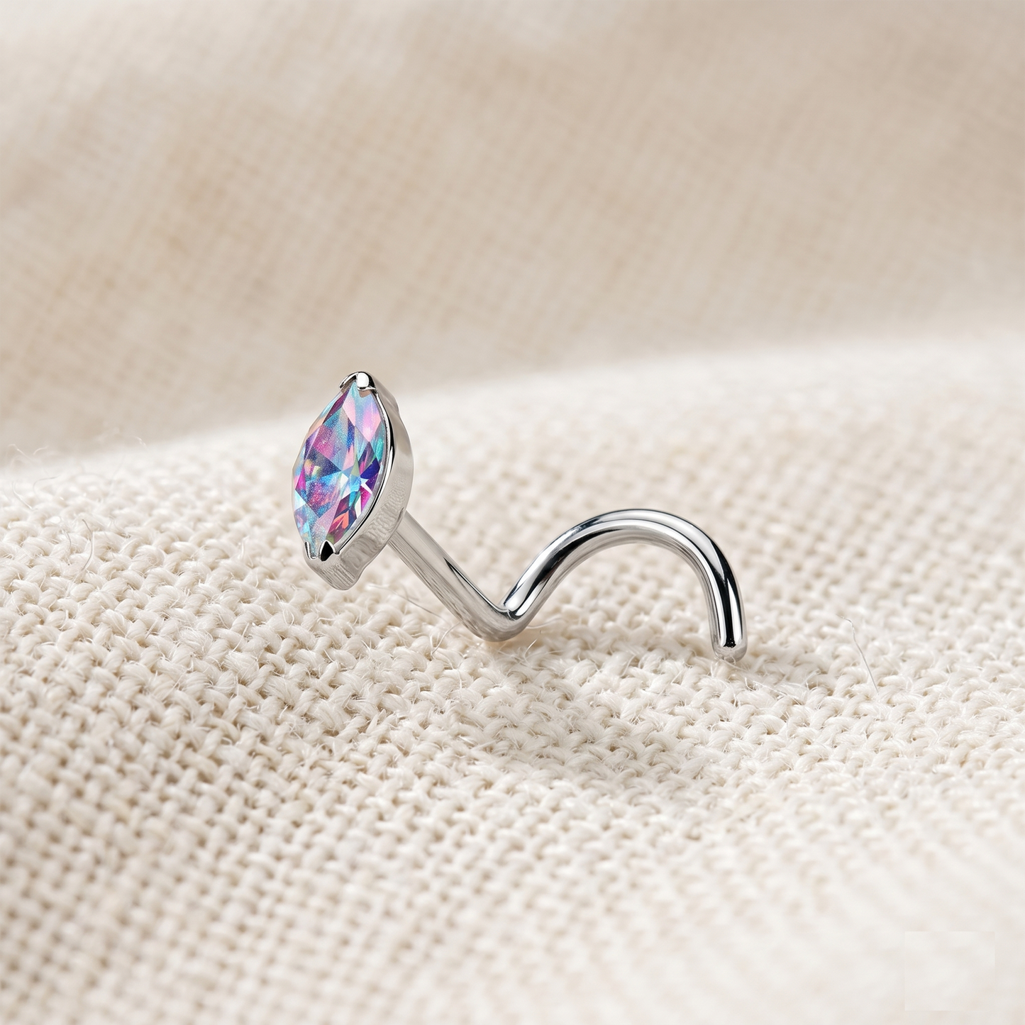 Titanium Marquise CZ Nose Screw Ring