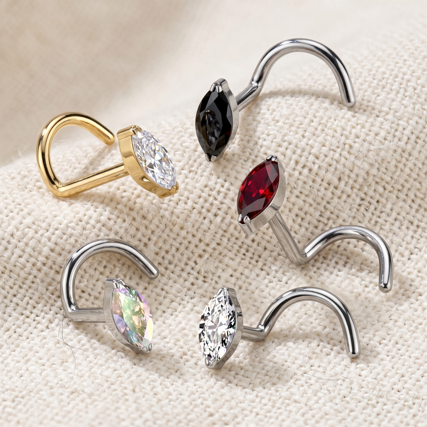 Titanium Marquise CZ Nose Screw Ring