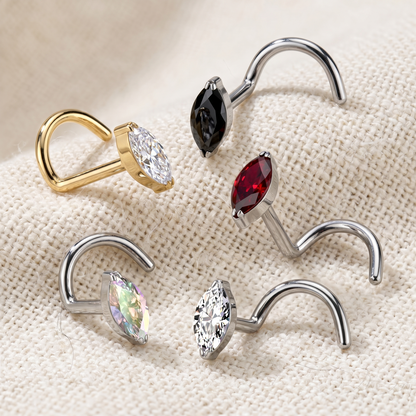 Titanium Marquise CZ Nose Screw Ring