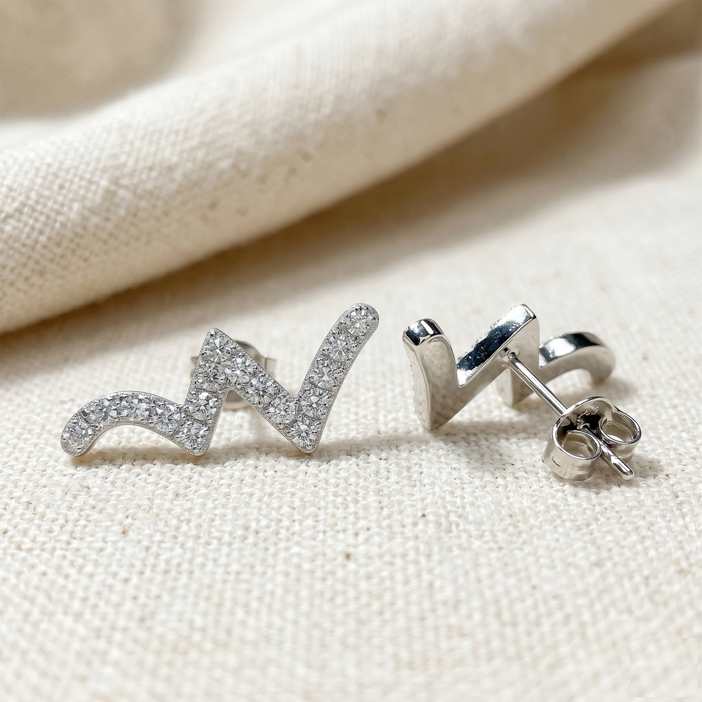 Surgical Steel Wave CZ Ear Climber Earrings 20G
