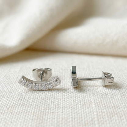 Surgical Steel Curve CZ Stud Earrings 20G