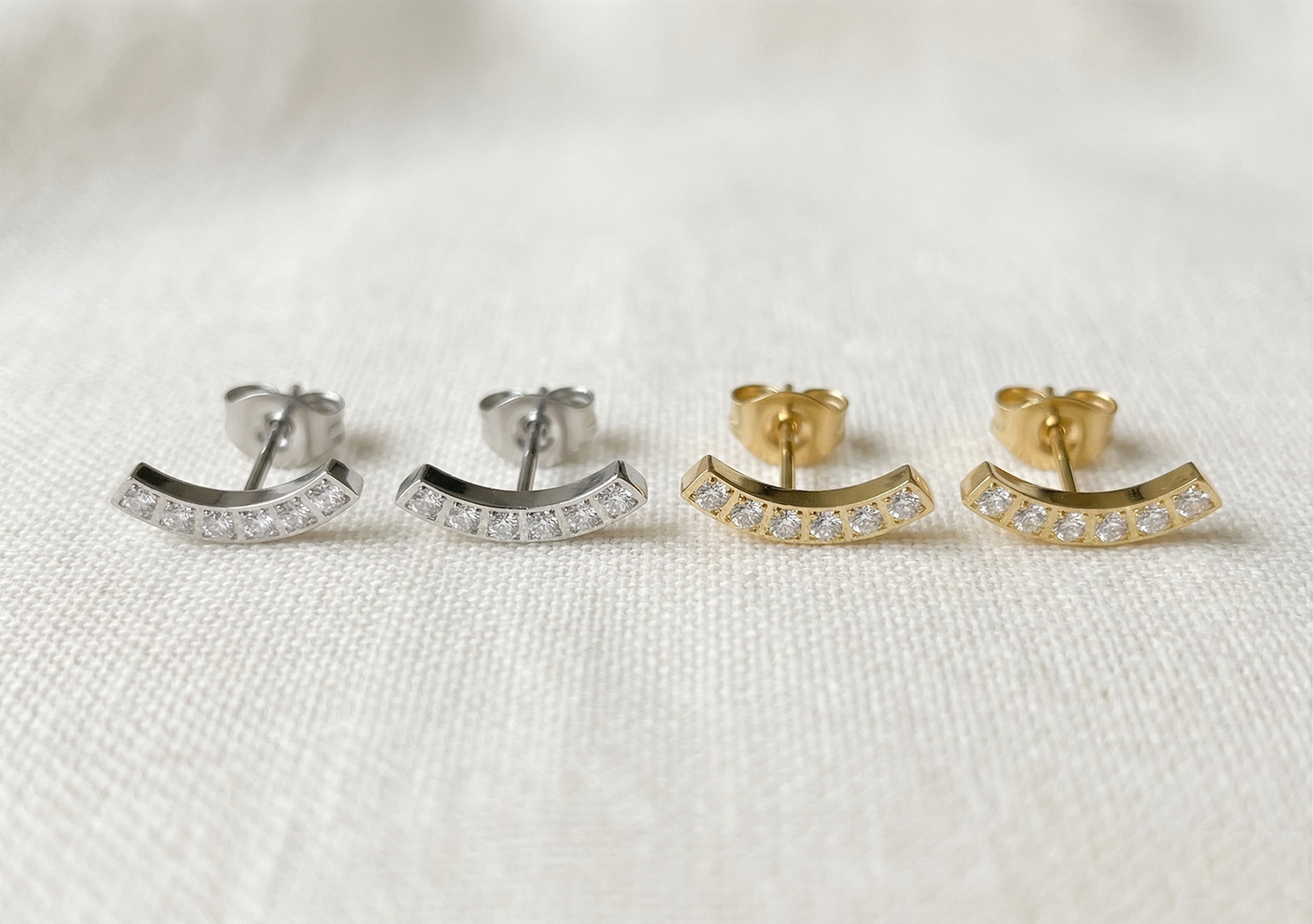 Surgical Steel Curve CZ Stud Earrings 20G