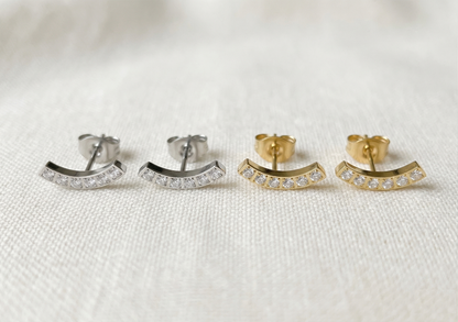 Surgical Steel Curve CZ Stud Earrings 20G