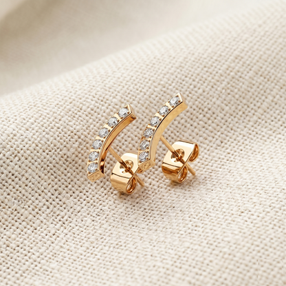Surgical Steel Curve CZ Stud Earrings 20G