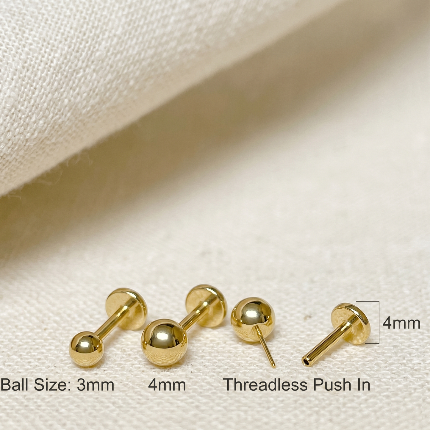 Gold Titanium Round Ball Threadless Stud