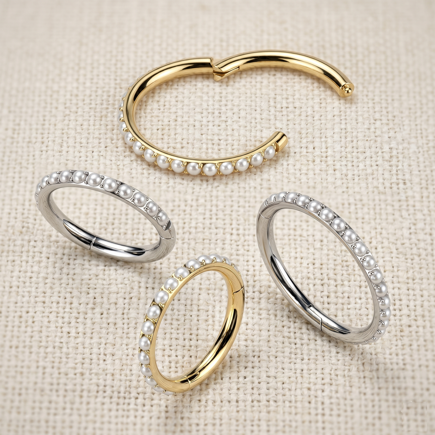 Titanium Pearls Hinged Clicker Hoop