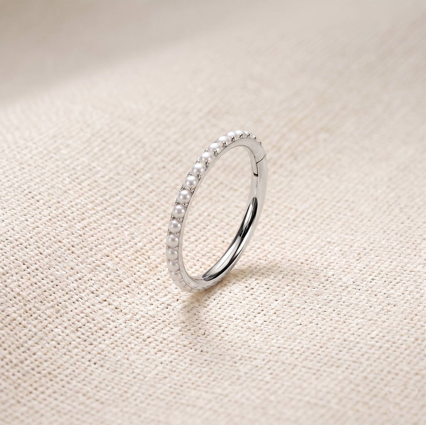 Titanium Pearls Hinged Clicker Hoop