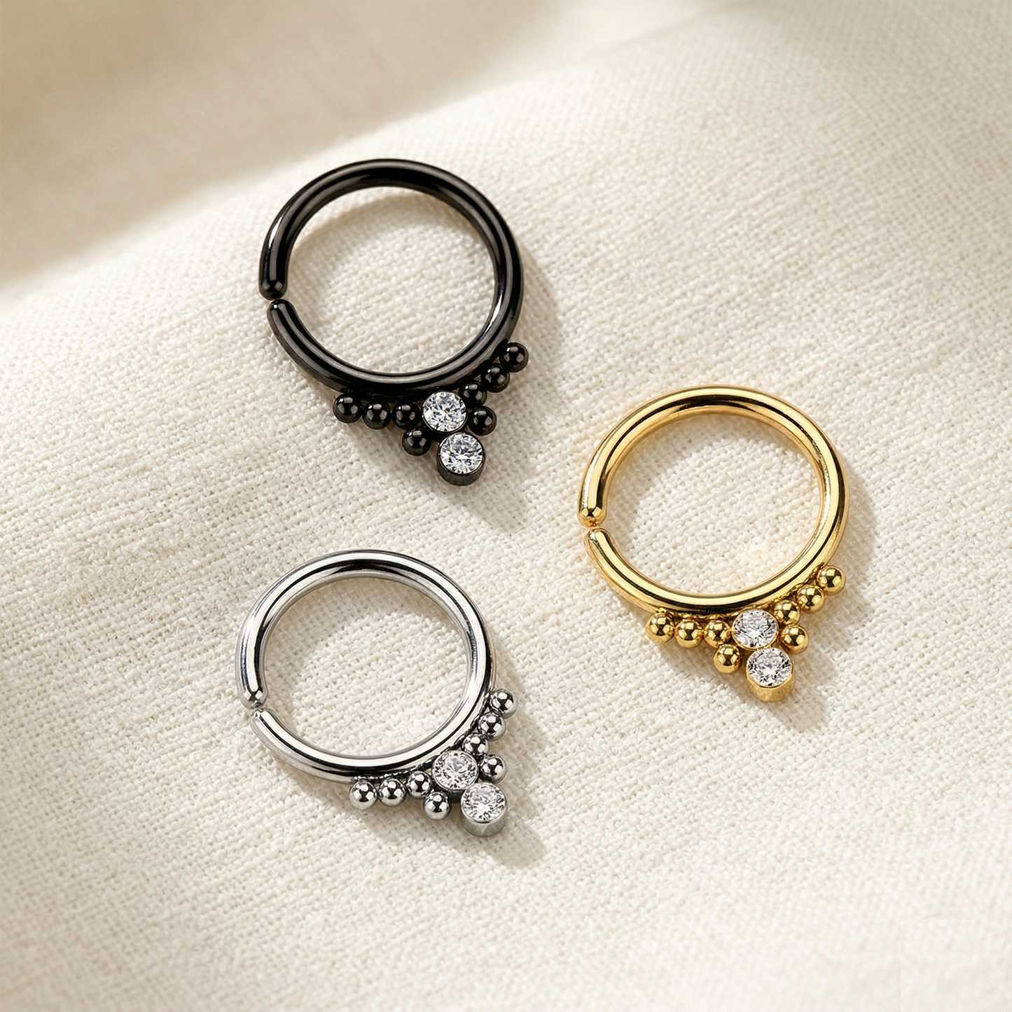Bendable Hoop 2-CZ Cluster Beads 16G 18G