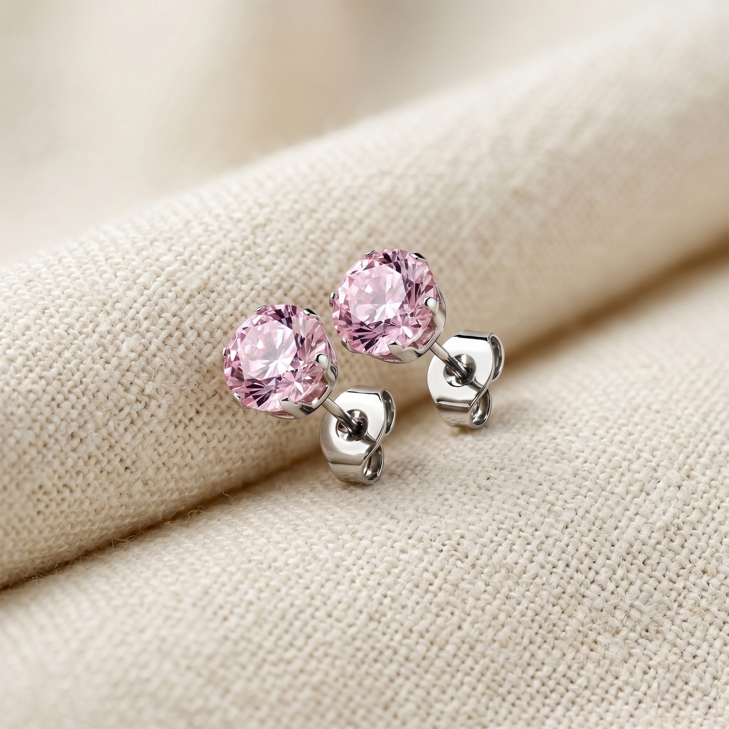 Surgical Steel Pink CZ Stud Earrings
