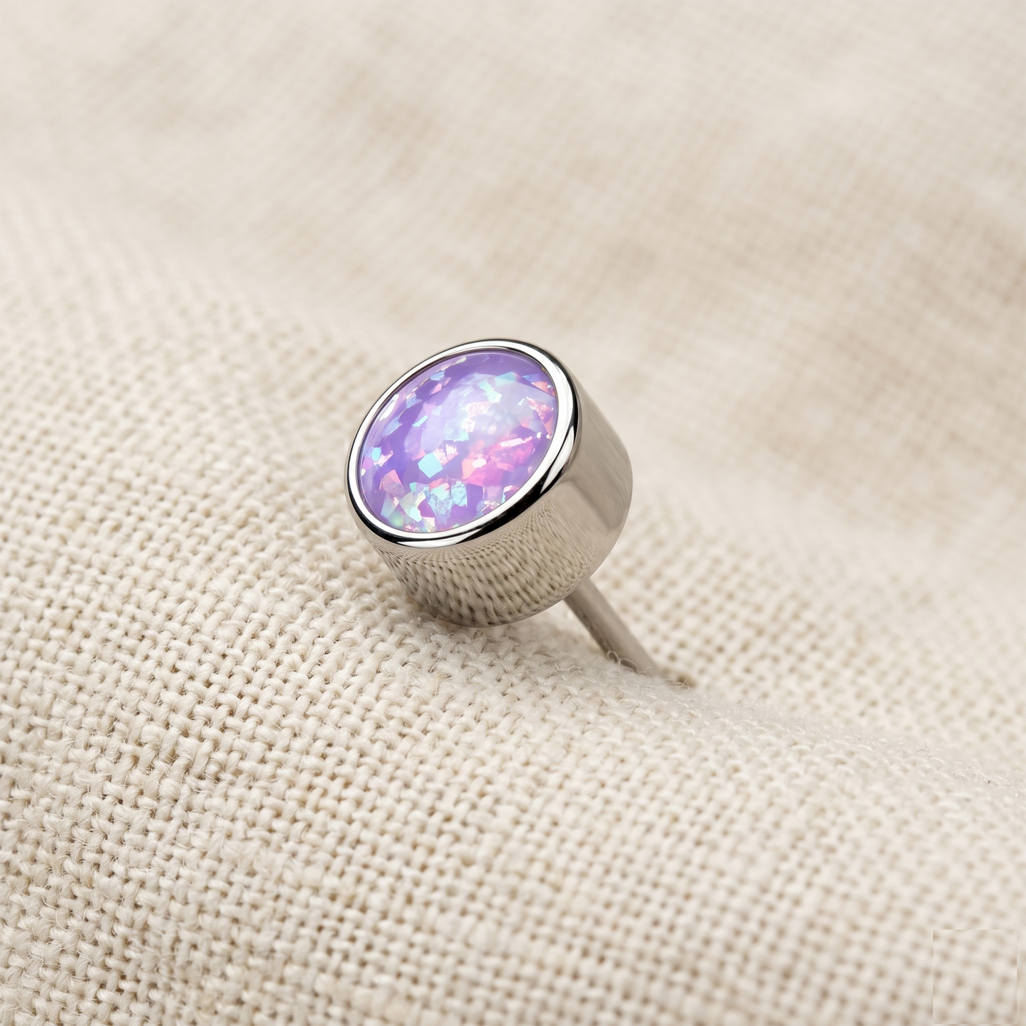 Titanium Round Opal Wide Bezel Threadless Top