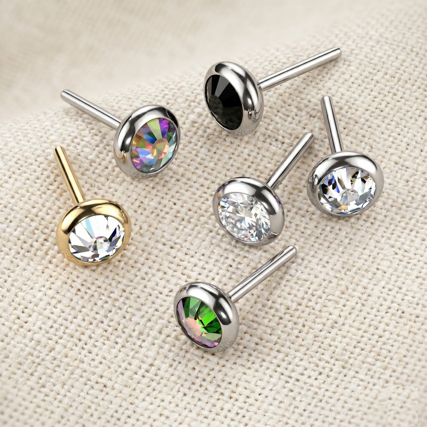 Titanium Flat Bezel CZ Threadless Top