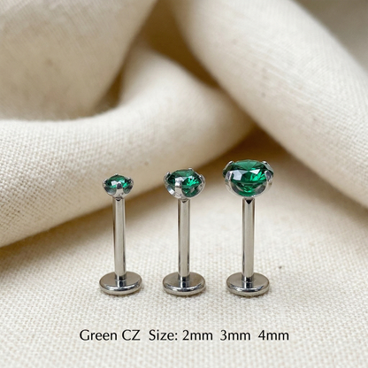 Titanium Emerald Green CZ Prong Set Threadless Stud