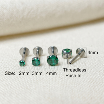 Titanium Emerald Green CZ Prong Set Threadless Stud
