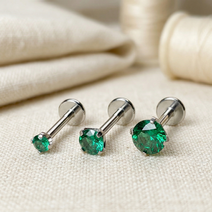 Titanium Emerald Green CZ Prong Set Threadless Stud