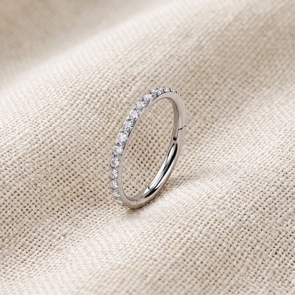 Titanium CZ Segment Hinged Hoop 16G 18G