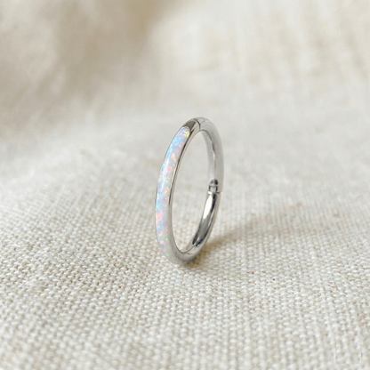 Surgical Steel Opal Edge Hinged Hoop