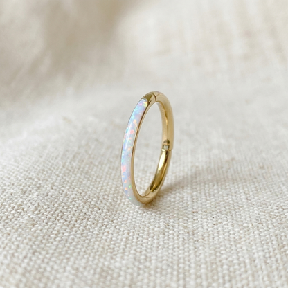 Surgical Steel Opal Edge Hinged Hoop