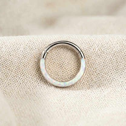 Surgical Steel White Opal in Front Hinged Hoop