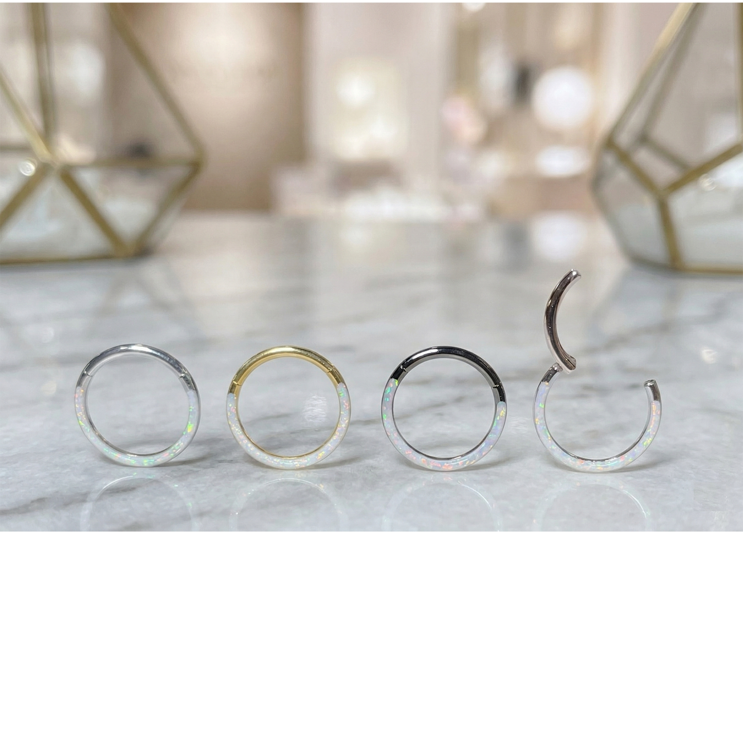 Surgical Steel White Opal in Front Hinged Hoop