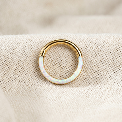 Surgical Steel White Opal in Front Hinged Hoop