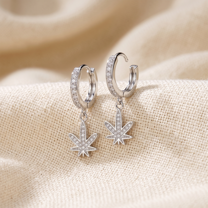 Surgical Steel Leaf Dangle Hoop CZ Earrings 18G
