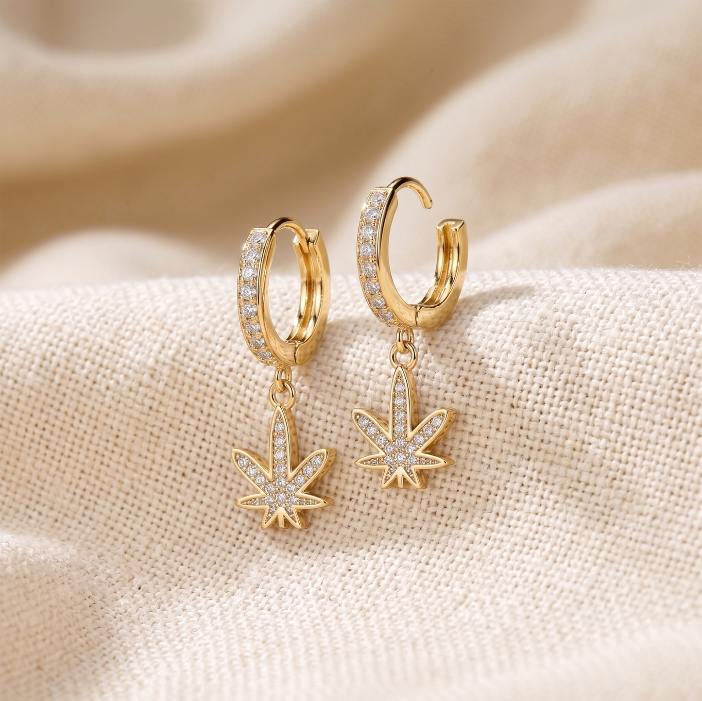 Surgical Steel Leaf Dangle Hoop CZ Earrings 18G