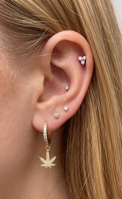 Surgical Steel Leaf Dangle Hoop CZ Earrings 18G