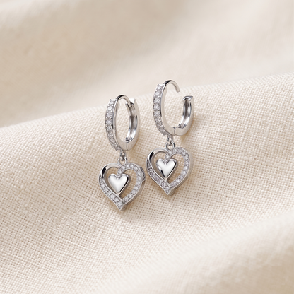 Surgical Steel Heart Dangle Hoop CZ Earrings 18G