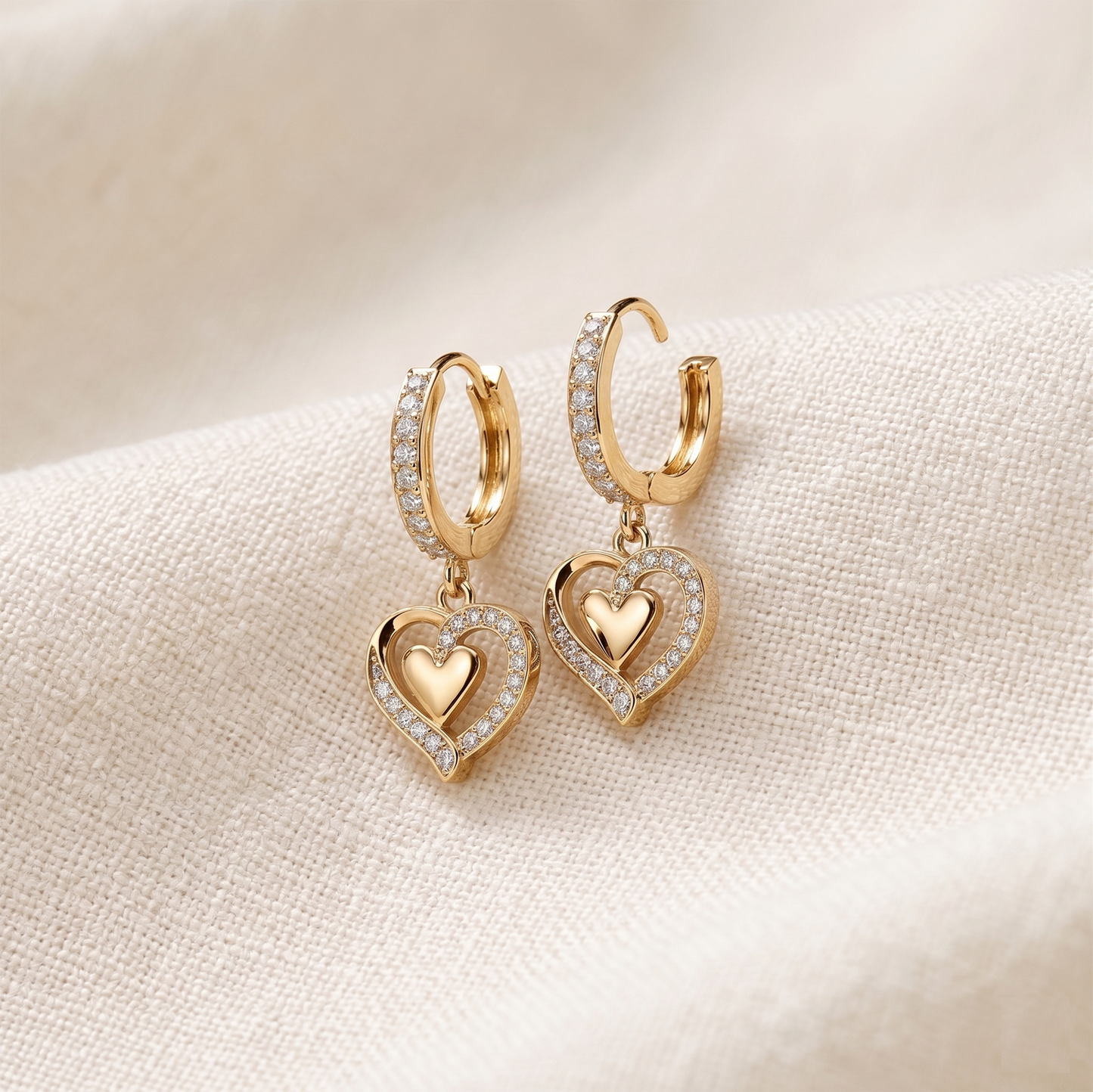 Surgical Steel Heart Dangle Hoop CZ Earrings 18G