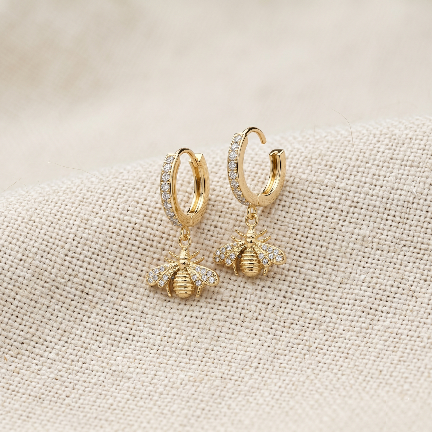 Surgical Steel Bee Dangle Hoop CZ Earrings 18G