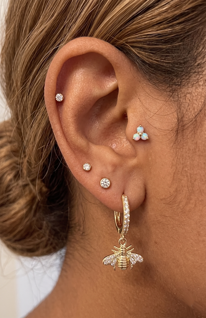 Surgical Steel Bee Dangle Hoop CZ Earrings 18G