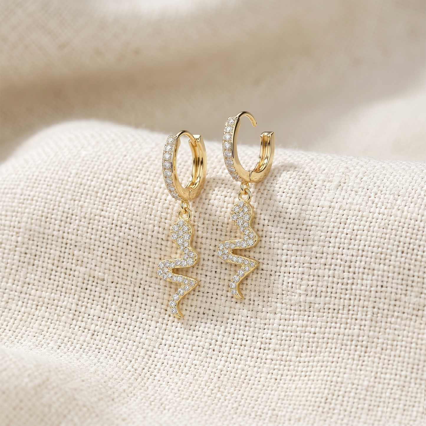 Surgical Steel Snake Dangle Hoop CZ Earrings 18G