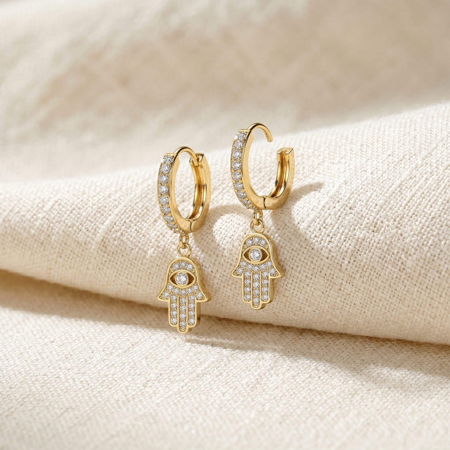 Surgical Steel Hamsa Dangle Hoop CZ Earrings 18G
