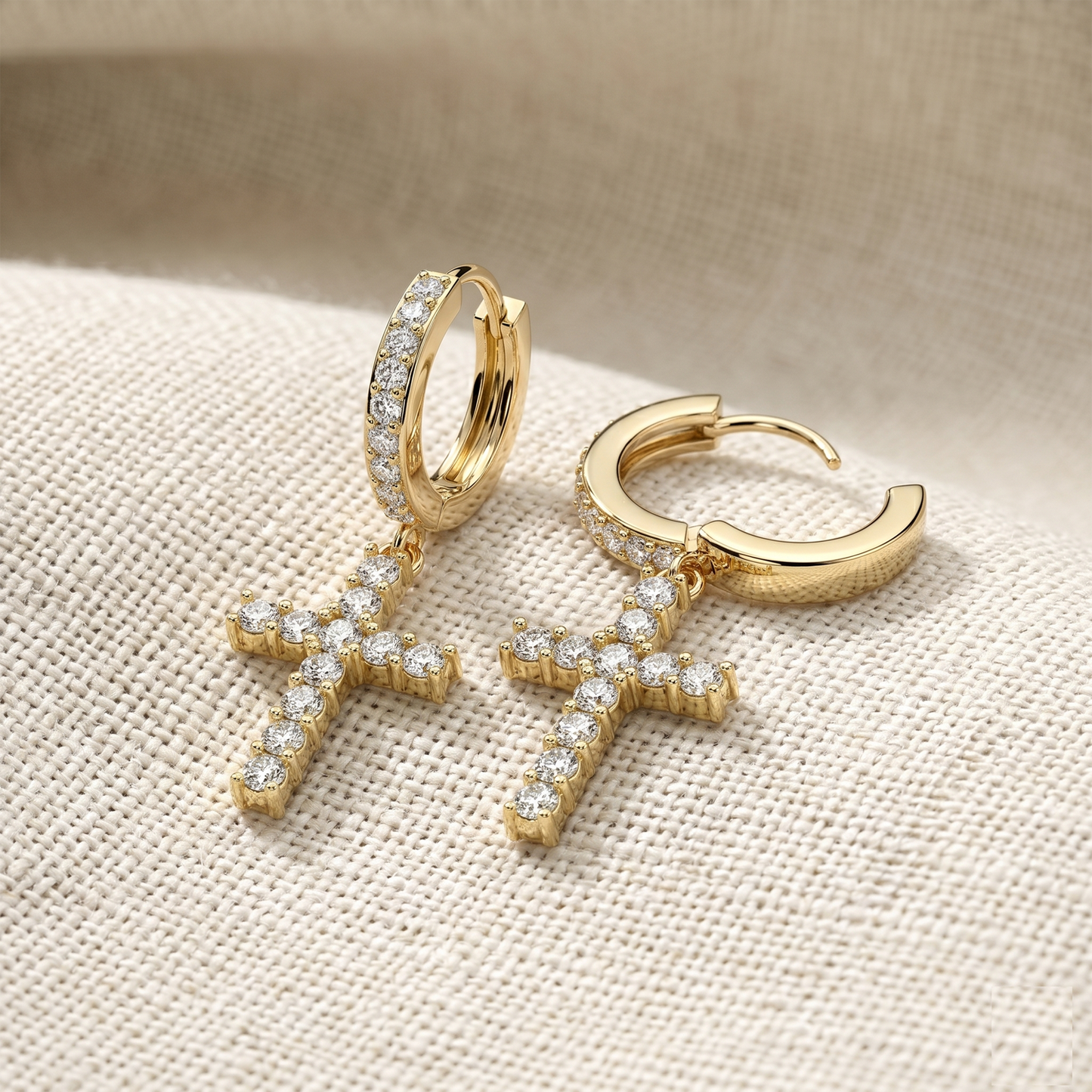 Surgical Steel Cross Dangle Hoop CZ Earrings 18G