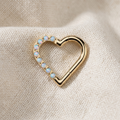 Titanium Heart White Opal Hinged Hoop Ring