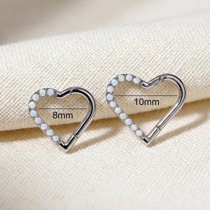 Titanium Heart White Opal Hinged Hoop Ring