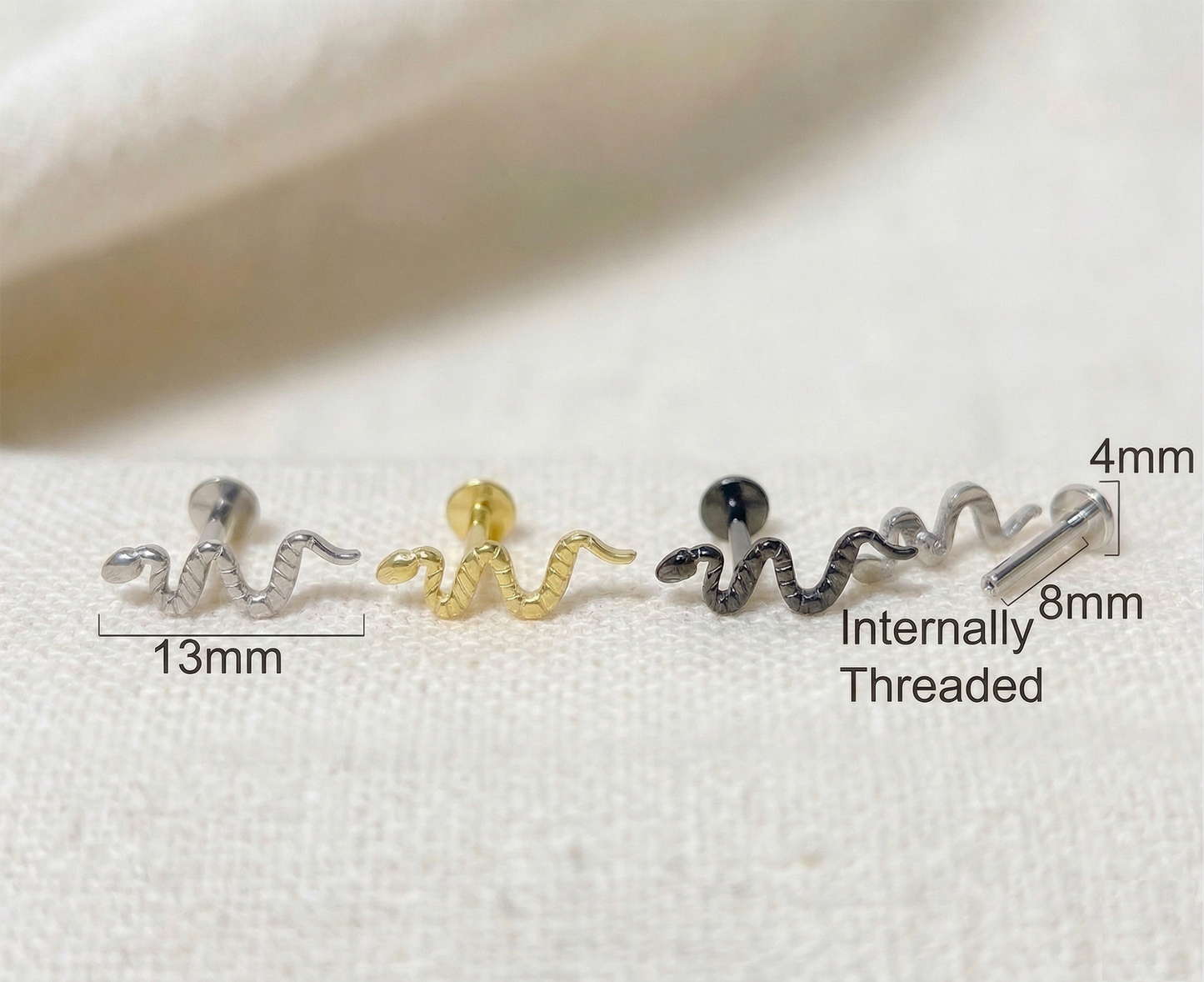 Titanium Snake Threaded Labret Stud 16G
