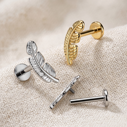 Titanium Leaf Threaded Labret Stud 16G