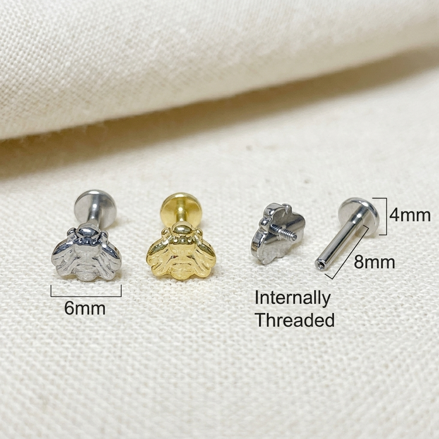 Titanium Bee Threaded Labret Stud 16G