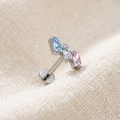 Titanium 3-CZ Baguette Threadless Stud