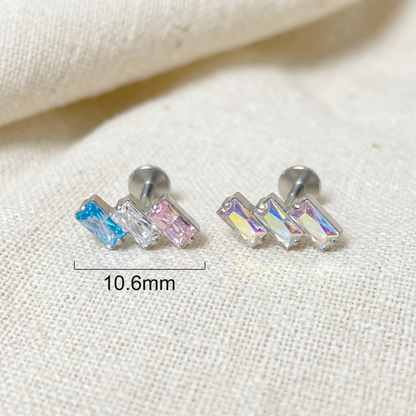 Titanium 3-CZ Baguette Threadless Stud
